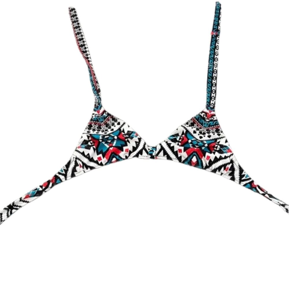 BECCA Southwest Geometric Print Bikini Top - Black, White, Blue, Red - Size D